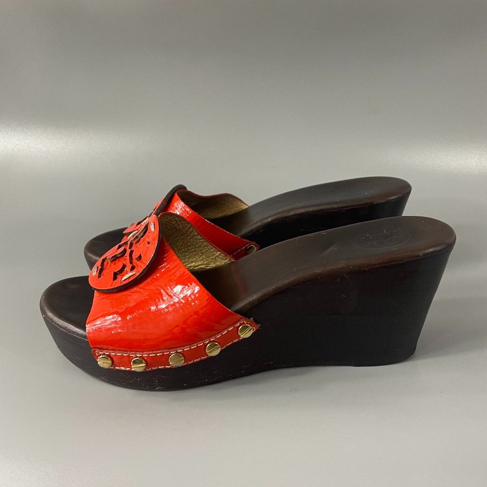 Tory Burch Platform Slides Orange Patent Leather Top, Size 8 M - Picture 5 of 12
